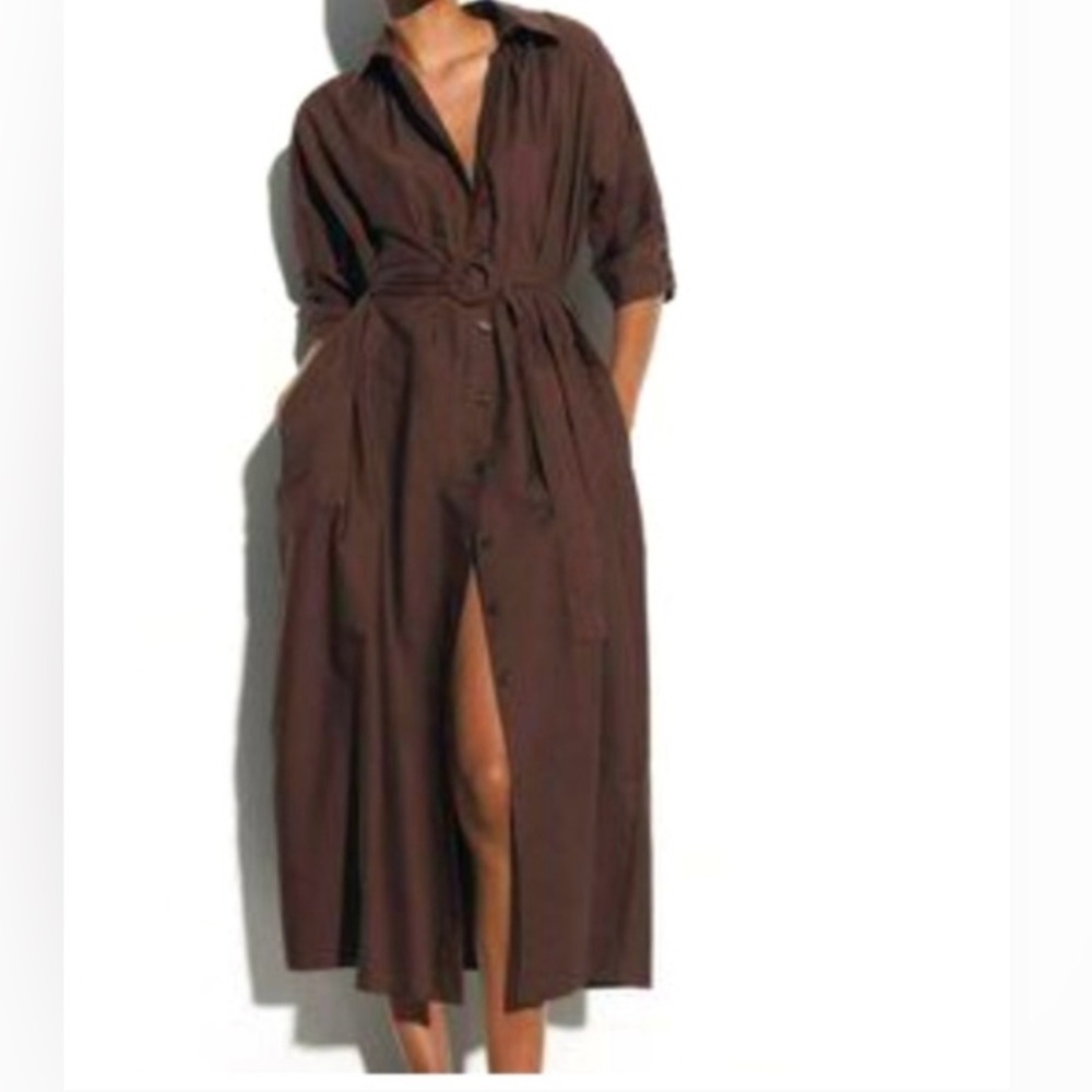 NWT Zara Brown Midi belted dress Size M - Picture 8 of 14